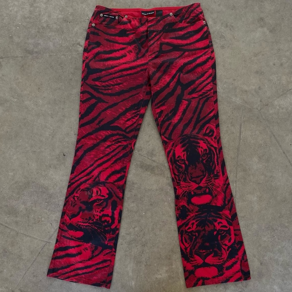 DKNY Red and Black Tiger Print Pants